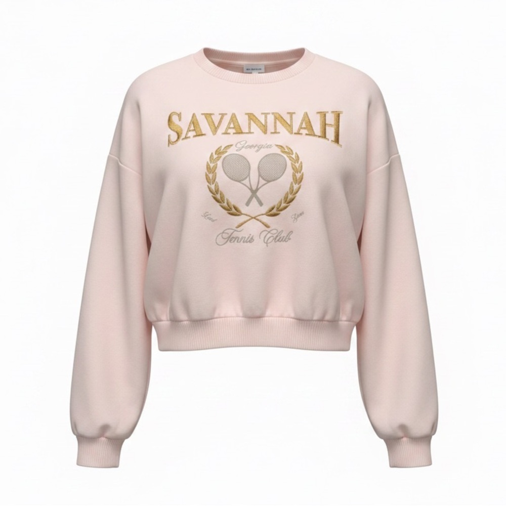 NWT Francesca’s Boutique Tennis Club Embroidered Sweatshirt XL Pink & Gold 🎾💕✨